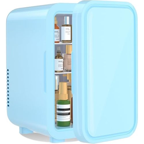 YASHE Mini Fridge, 6 Liter/8 Can 110V AC/DC Portable Thermoelectric Cooler Refrigerators for Bedroom, Skincare, Beverage, Office, Dorm Room and Car, Blue