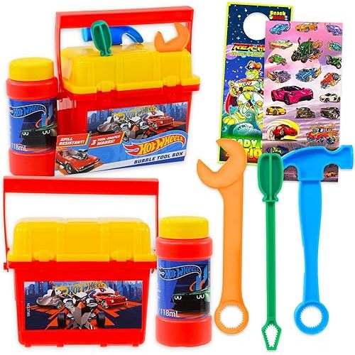 Hot Wheels Bubbles for Kids - Bundle with Toy Tool Box with Bubble Wands, Stickers, More | Hot Wheels Outdoor Playset for Boys