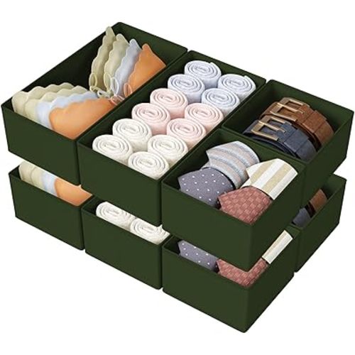 DIMJ Drawer Organizers Clothes, Set of 8 Dresser Organizer Bins, Fabric Closet Organizers and Storage, Shallow Drawer Dividers for Nursery, Clothing, Baby Clothes, Socks, Underwears, Tie (Green)
