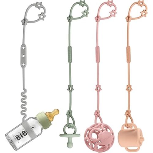Toy Safety Straps, Silicone Sippy Cup Leash for Baby, Adjustable Stretchable Sippy Cup Straps, Sippy Bottles or Pacifier to Stroller, Highchair, Car Seat, Hanging Basket (C-Multi 4Pack)