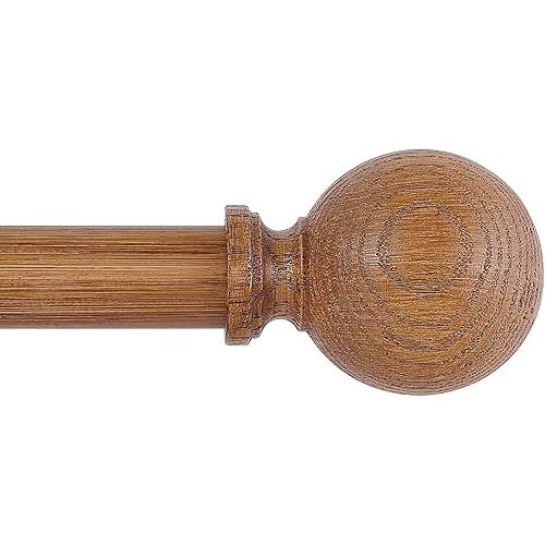 Brown Wood Grain Ball Adjustable Curtain Rods, 36-88" Heavy Duty, Farmhouse Rustic Single Window Curtain Rods, Indoor/Outdoor, Iron with Imitation Wood Grain Finish