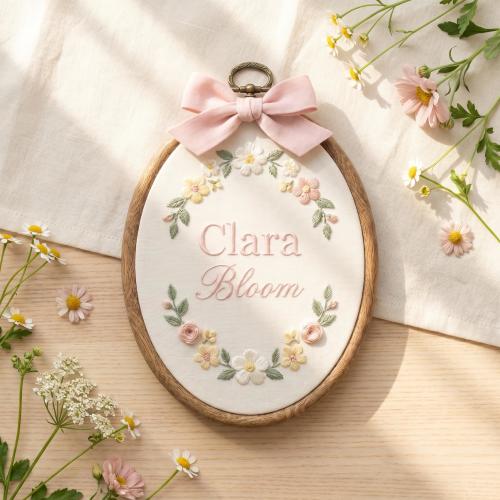 Custom Embroidered Name Hoop, Floral Nursery Decor, Baby Girl Keepsake