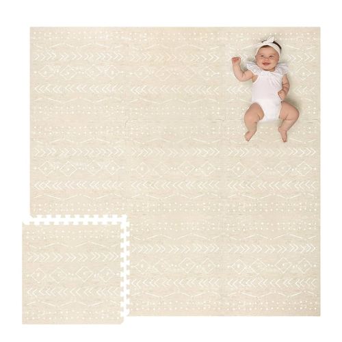 Lillefolk Stylish Foam Play Mat for Baby. Soft, Thick, Non-Toxic Playmat, Interlocking Puzzle Tiles for Tummy Time and Crawling (Beige, Large 6ft x 6ft, 9 Tiles)