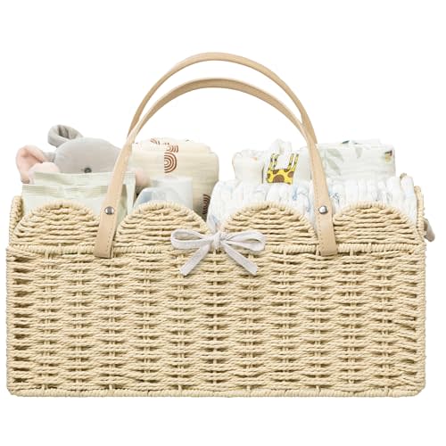 HBlife Large Baby Diaper Caddy, Paper Rope Storage Baskets Nursery Bin with Removable Divider, Portable Car Organizer for Diapers, Baby Shower Gifts, Newborn Essentials Must Haves