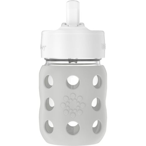 Lifefactory 8-Ounce Wide Neck Glass Baby Bottle with Protective Silicone Sleeve and Pivot Straw Cap, Stone Gray (LG2241WCG4)