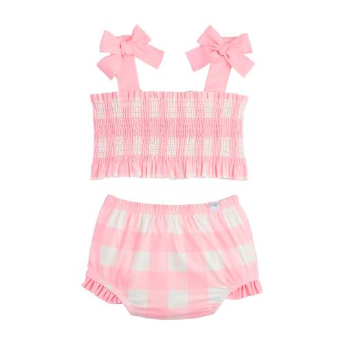 Smocked Pink Gingham Swim 3-6