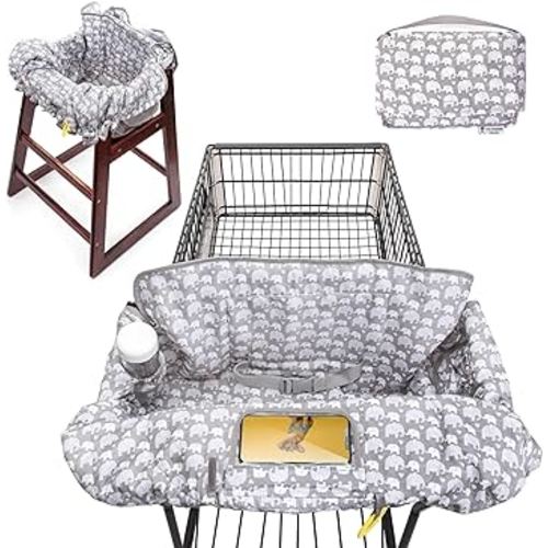 High Chair Cover - Shopping Cart Cover for Baby and Padded Grocery Cart Protector for Babies - with Clear Phone Window, Storage Pockets, Sippy Cup & Toy Straps & Carrying Pouch - Machine Washable