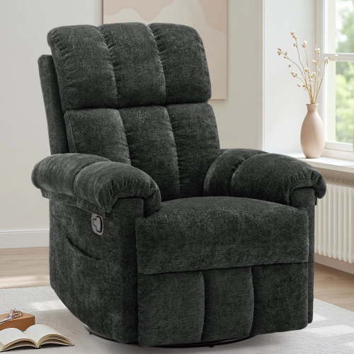YSICK Swivel Rocker Recliner Chair for Adults with Side Pockets Small Recliners for Small Spaces for Living Room, Nursery, Chenille, Black