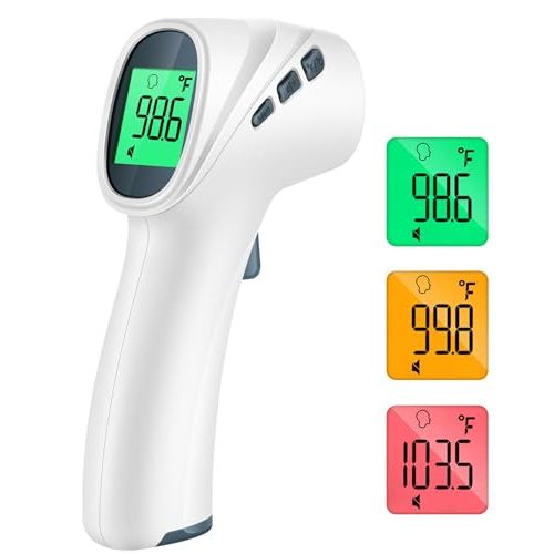 Touchless Thermometer for Adults, Digital Infrared Thermometer Gun with Fever Alarm, Forehead and Object 2 in 1 Mode, Fast Accurate Results (Gray)