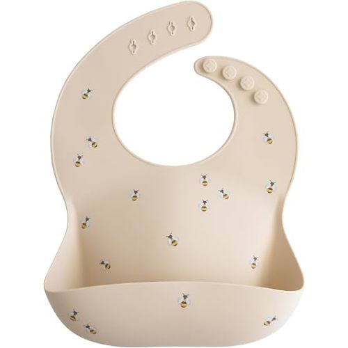 mushie Silicone Baby Bib | Adjustable Fit Waterproof Bibs (Bees)