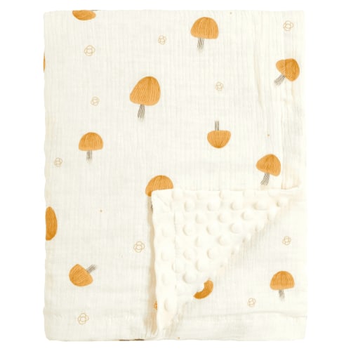 CREVENT 30''X40'' Organic Muslin Cotton Baby Blanket for Newborns, Soft Mink Backing, Essential for Baby Shower Birthday Gift - Mushroom 75X100cm