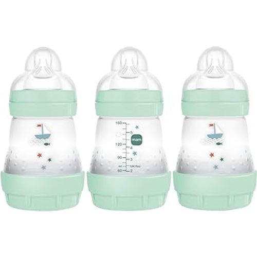 MAM Easy Start Anti Colic Baby Bottle, Easy Switch Between Breast and Bottle, Reduces Air Bubbles, 3 Pack, Newborn, Boy, Turquoise Green