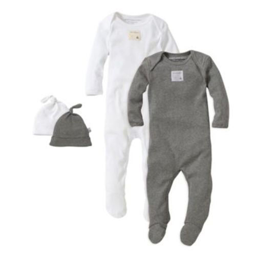 Burt's Bees Baby® Size 3M 2-Pack Footie Pajama with Hat in Grey - GREY - 0-3 MONTHS