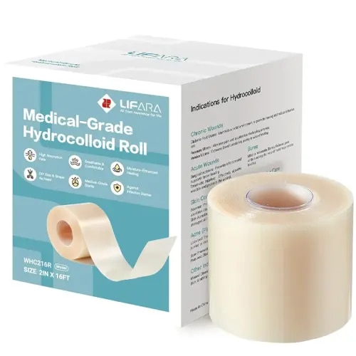 LIFARA Hydrocolloid Roll for Wound Care - Cut-to-Size, Extra Large Hydrocolloid Patch Bandages with Self-Adhesive, Ultra Absorbent, Flexible & Waterproof, First Aid Kit Essential (2in*16ft)