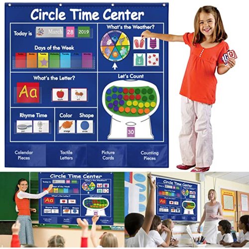 KIKIGOAL Circle Time Center Classroom Pocket Chart Educational Pocket Chart Teaching Materials Learning Calendar Weather Counting Letter Color Shape etc