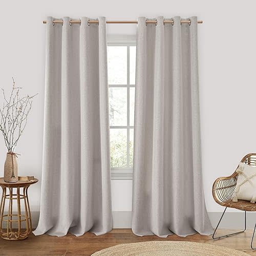 HOMEIDEAS 100% Blackout Curtains 52 X 96 Inches Faux Linen Curtains Natural Room Darkening Curtains 2 Panels Thermal Insulated Grommet Window Curtains/Drapes with Liner for Living Room/Bedroom