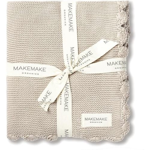 MakeMake Organics Organic Baby Blanket GOTS Certified Organic Cotton Baby Blanket Newborn Modern Knit Blanket Breathable Unisex Boy Girl Stroller Blanket (30x40, Beige)