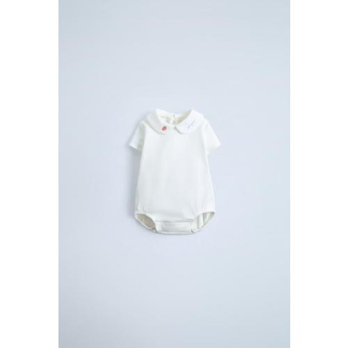 BODYSUIT WITH EMBROIDERED COLLAR - Oyster-white | ZARA United States