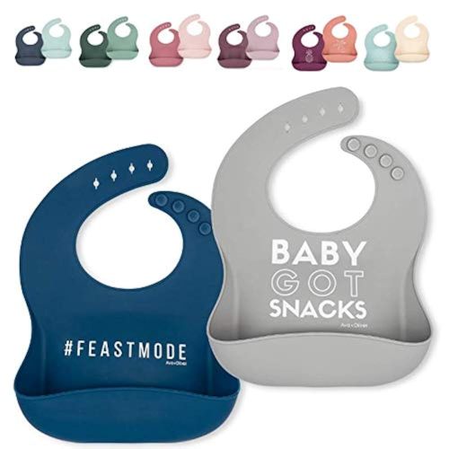 Waterproof Silicone Bib Set with Adjustable Neck Closure - Durable Silicone Bibs for Babies - Set of 2