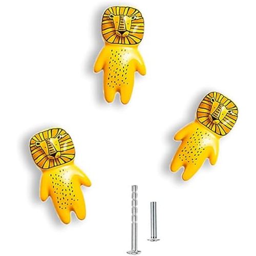 Cute Animal Knobs Kids Drawer Handles Ceramic Nursery Knobs Children's Room Door Cupboard knobs DIY Lovely Cabinet pulls Drawer knob for Kids, with Screws (3, Lion)