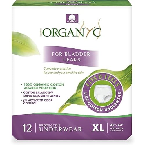Organyc Bladder Control Underwear for Women - X-Large, 12 Count, Organic Cotton, No Leaks, No Odor, No Irritation