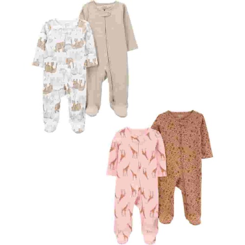 Carter's Child of Mine Baby Girl Pajama Sleeper Set, 4-Pack, Preemie-6/9 Months, Comfortable Prints