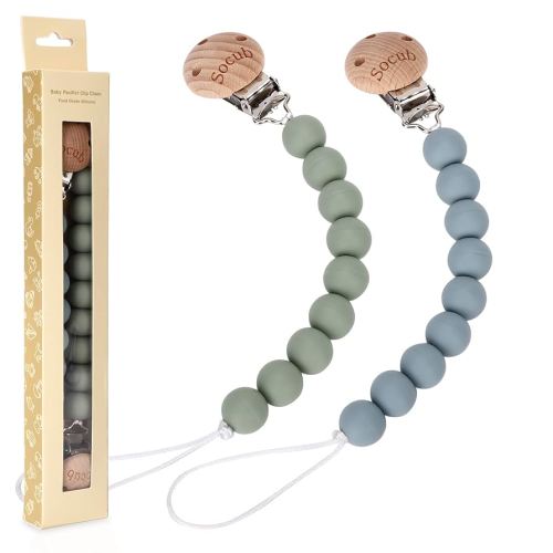 Socub Silicone Baby Pacifier Clip, Pacifier Holder Fit Any Brand Pacifier, BPA Free, Best Newborn Shower Gift for Boy and Girl (Sage, Ether)