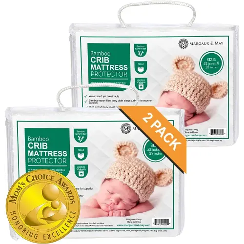 Ultra-Soft Waterproof Crib Mattress Protector Pad 2 Pack - Breathable Premium Bamboo Rayon - Noiseless Fitted Dryer Safe. High Absorbency Oeko-TEX Certified (28 x 52 x 9 inches)