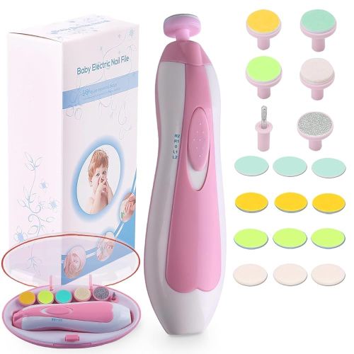 Baby Nail Trimmer Electric Nail File Baby Nail Clippers, 20 in 1 Safe Nail Filer Grinder Kit for Newborn Infant Toddler Kids or Adults Toes Fingernails Care Trim Polish, Led Light and Grinding Heads