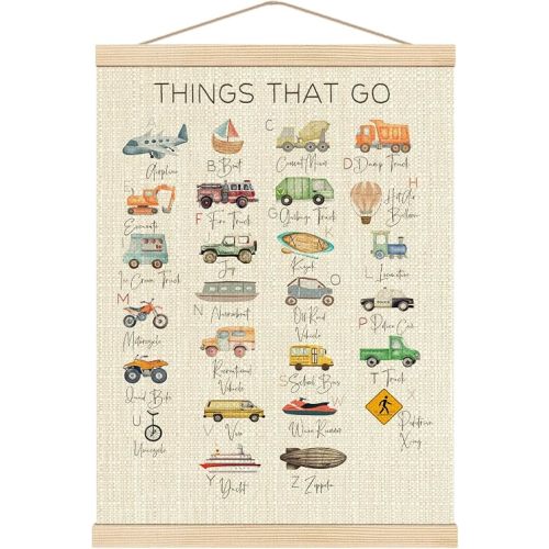 Boat Wades Transportation Alphabet Wooden Poster Hangers 12x16 Inch,Abc Alphabet Transportation Poster Hanger Frame,Cartoon Vehicle Kids Room Nursery Decor Wall Art Hanging