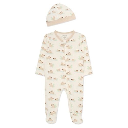 Capybaras Stretch Viscose Zip Footie & Hat Set (Nordstrom Exclusive)
