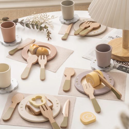 ROBUD 4-Set Wooden Play Dishes Set