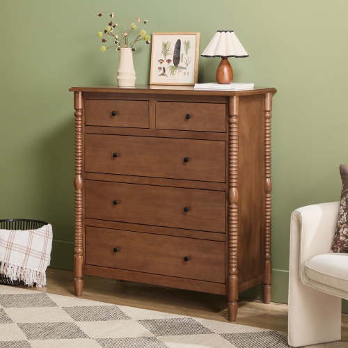 Vivienne Walker Edison Easy Assembly Solid Wood Spindle 5-Drawer Dresser - Dark Brown