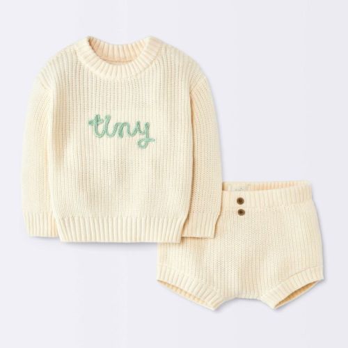 Baby Girls' 2pc Top and Bottom Sets - Cloud Island™ Off-White 0-3M