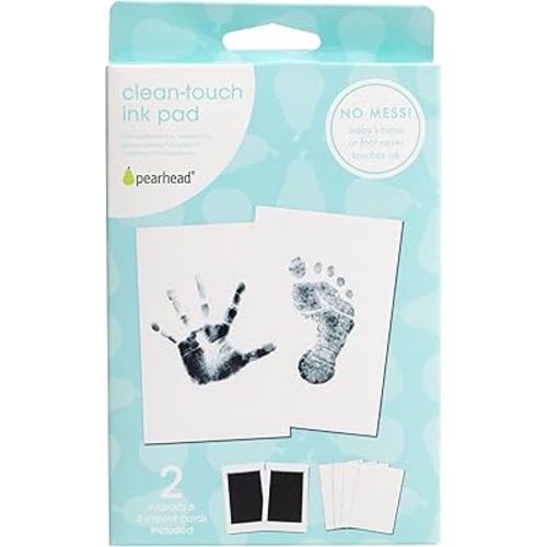 Pearhead Newborn Baby Handprint and Footprint Kit - No Mess Clean-Touch Ink Pad with Impression Cards, Safe for Skin, Perfect Keepsake for Family, Acid-Free, Black, Pack of 2