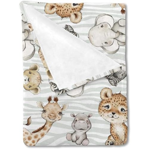 HawSkgFub Safari Jungle African Animal Baby Blanket Boy Girl Shower Gift, Elephant Giraffe Lion Flannel Fleece Nursery Bed Receiving Swaddle, Soft Lightweight Newborn Toddler Infant Crib Bedding 30x40