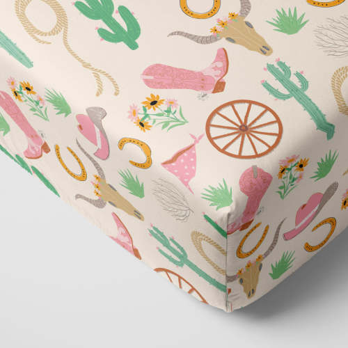 Pink Ready to Rodeo Fitted Crib Sheet
