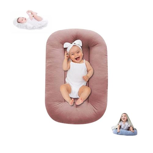 Baby Lounger for Infants Babies 0-12 Months, Bionic Organic Lounger, Soft Cotton Breathable Infant Floor Seats & Loungers for Newborn Baby Shower Gifts (Coral Pink)