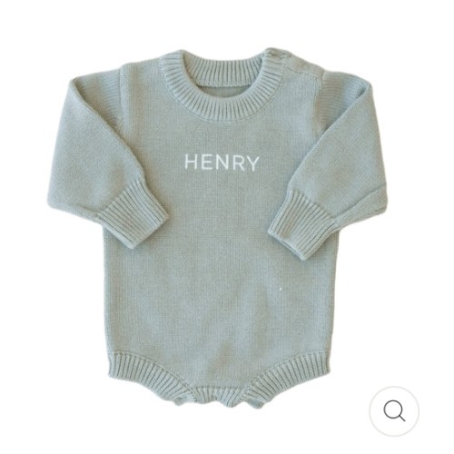 Personalized Knit Sweater Bubble Romper | Smoke