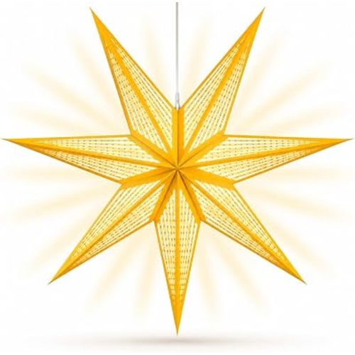 GalaxyArts 7-Point Paper Star Lantern - Striped Cutout Hanging Light Decoration - Foldable Hollow Out Star Lamp Shade for Home, Party, Christmas, Wedding Décor - Indoor/Outdoor Hanging Star(Yellow)