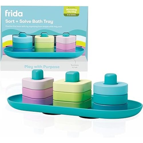 Frida Baby Stack + Pour Bath Tower Bath Toy, Bath Toys for Toddlers, Teaches Child to Grasp, Stack & Scoop. Gross to Fine Motor Skills, Hand Eye Coordination, Sort by Size, Count, Pretend Play