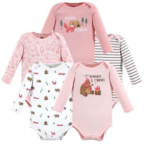 Hudson Baby Infant Girls Cotton Long-Sleeve Bodysuits, Girl Camping Animals, Size: 0-3 months