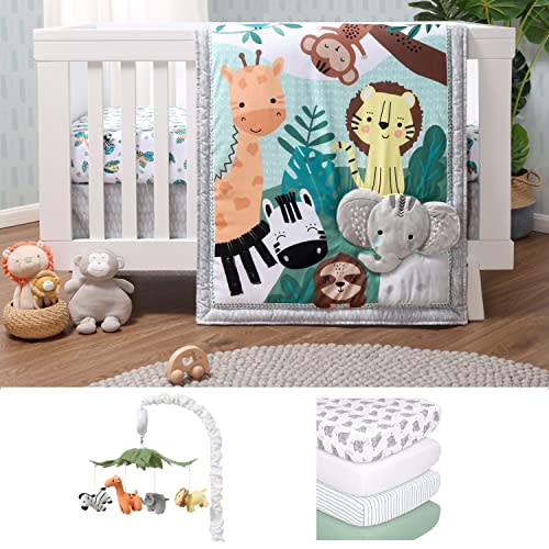 The Peanutshell Crib Bedding Set, Safari Nursery Decor, 8 Piece Elephant, Giraffe, Lion, Zebra, Monkey Jungle Animal Set