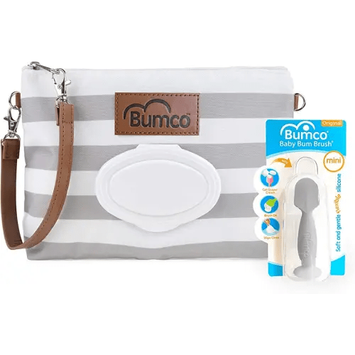 Bumco Diaper Clutch Bag and Mini Cream Spatula - Baby Travel Essentials, Small Bag with Wipes Dispenser, BPA-Free Butt Spatula, Mini Cream Applicator with Case