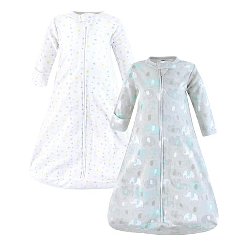 Hudson Baby Unisex Baby Cotton Long-Sleeve Wearable Sleeping Bag, Sack, Blanket, Neutral New Elephant, 0-3 Months