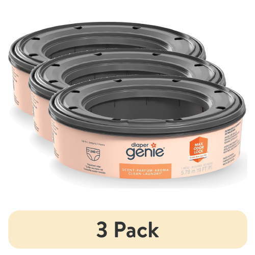 (3 pack) Diaper Genie Refill, Clean Laundry Scent, Max Odor Lock, 6.4m (21 ft), Holds Up to 270 Newborn Diapers