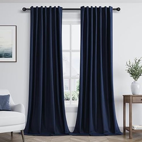 Navy Blue Linen Blackout Curtains