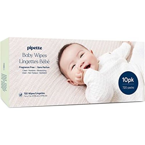 Pipette Baby Wipes | Natural Plant-Derived Fibers | Unscented, Water-Based & Alcohol-Free for Sensitive Skin | Newborn Essentials | 720 Count