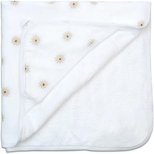 Lulujo Hooded Towel Absorbent Cotton Dual Layered Baby Bath Towel with Hood| 32in x 32in| Daisies