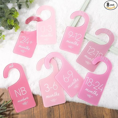 Whaline Acrylic Baby Closet Dividers Pink Hanging Infant Clothes Hanger Separators Thicken Baby Wardrobe Organizers for Home Nursery Supplies, 6.7 x 3 Inch, 8 Pcs